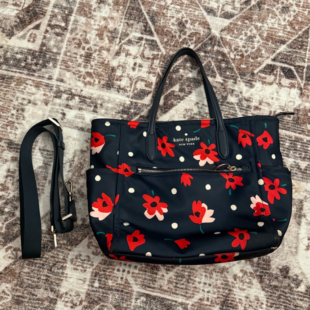 VGUC Kate Spade Navy Blue Red Floral Tote Baby Bag or Work Spring